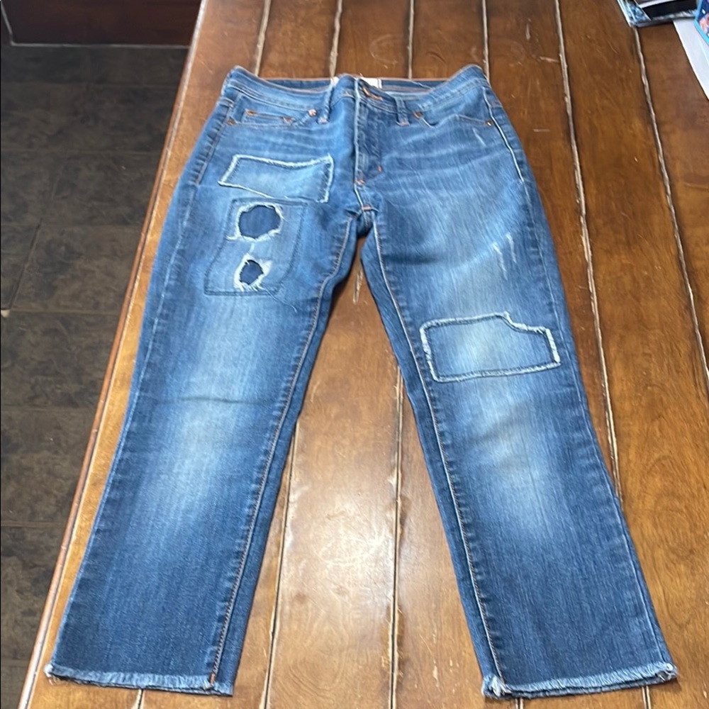 Jazmin Chebar Blue Straight Leg Jeans with Distressed Details size 27 inch waist